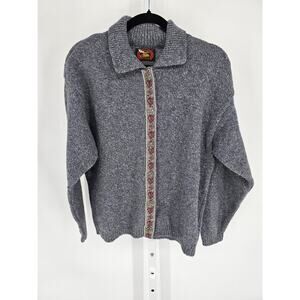 Alps Womens Sz XL Cardihan Sweater Wool Blend Gray Blue Knit Vintage